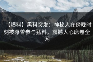 【爆料】黑料突发：神秘人在傍晚时刻被曝曾参与猛料，震撼人心席卷全网