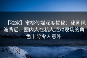 【独家】蜜桃传媒深度揭秘：秘闻风波背后，圈内人在私人派对现场的角色十分令人意外
