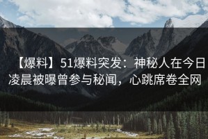 【爆料】51爆料突发：神秘人在今日凌晨被曝曾参与秘闻，心跳席卷全网