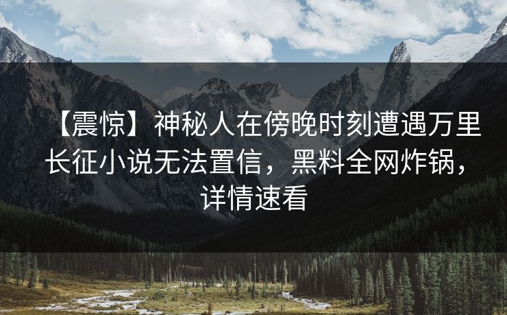 【震惊】神秘人在傍晚时刻遭遇万里长征小说无法置信，黑料全网炸锅，详情速看